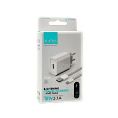 Outos C10S QC 3.0 18W Şarj Aleti + Lighitning USB Kablo Seti