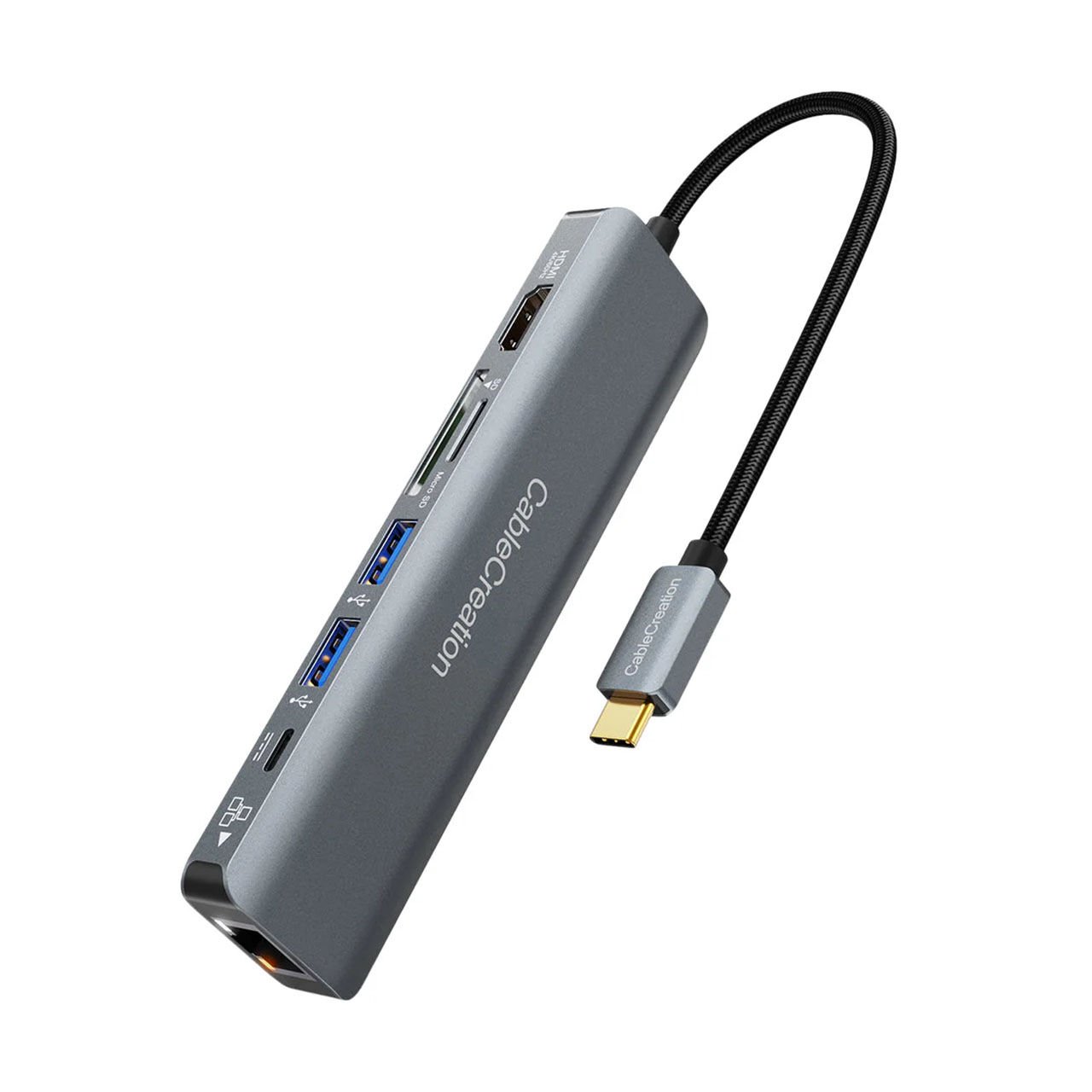 Cablecreation CD0786 HDMI Ethernet 2xUSB 3.0 USB-C SD TF 7 in 1 Multiport USB-C Hub