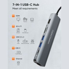 Cablecreation CD0786 HDMI Ethernet 2xUSB 3.0 USB-C SD TF 7 in 1 Multiport USB-C Hub