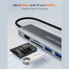 Cablecreation CD0786 HDMI Ethernet 2xUSB 3.0 USB-C SD TF 7 in 1 Multiport USB-C Hub