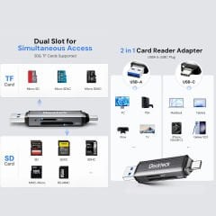 Dockteck DR0002 Type-C & USB-A Çoklu Hızlı SD TF Kart Okuyucu 5gbps