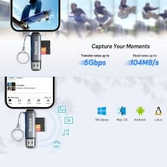 Dockteck DR0002 Type-C & USB-A Çoklu Hızlı SD TF Kart Okuyucu 5gbps