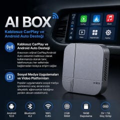 Markofist MF-CP10 Kablosuz CarPlay AI Box, Android ve iOS Uyumlu, 2GB RAM, 16GB Hafıza