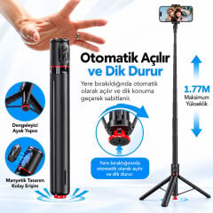 Markofist TT01 177cm Otomatik Açılan Tripod ve Bluetooth Kumandalı Selfie Çubuğu