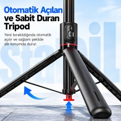 Markofist TT01 177cm Otomatik Açılan Tripod ve Bluetooth Kumandalı Selfie Çubuğu