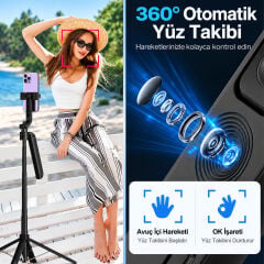 Markofist C12 180cm 360° Yapay Zeka Destekli Otomatik Yüz Takipli LED Işıklı Gimbal Tripod ve Selfie Çubuğu